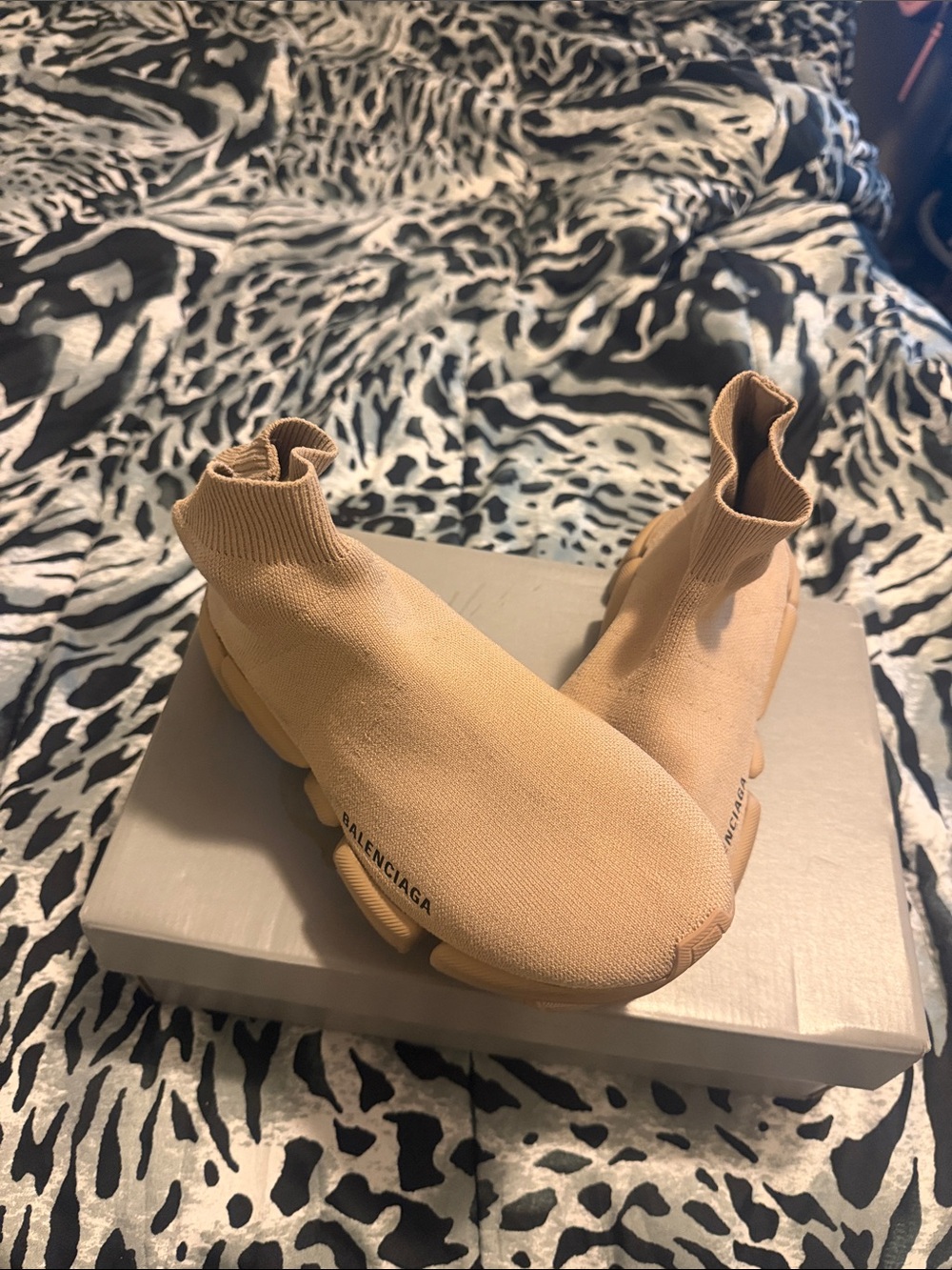 Balenciaga Women's Tan Knit Sock Sneakers